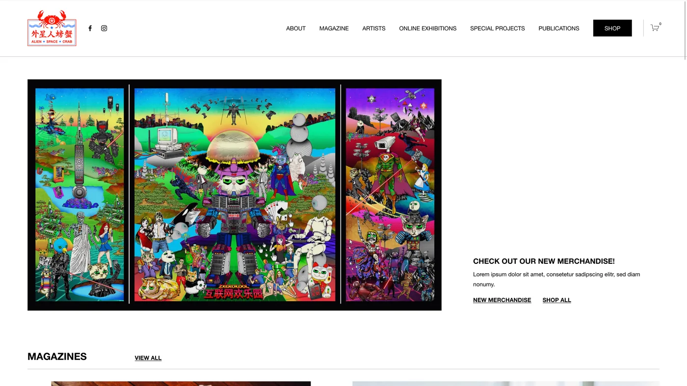 Screenshot of the Alien Space Crab website