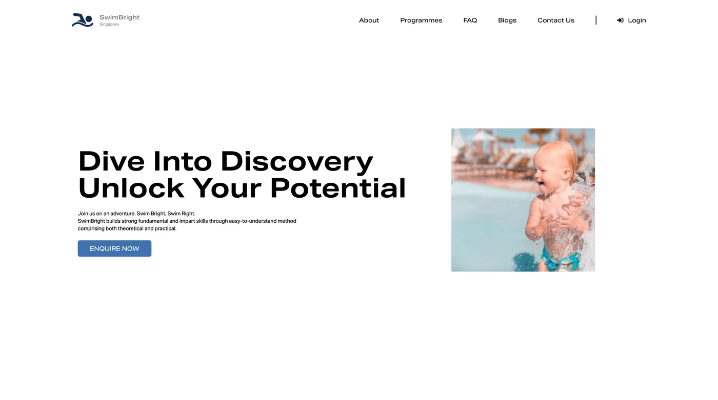 Screenshot of the SwimBright website